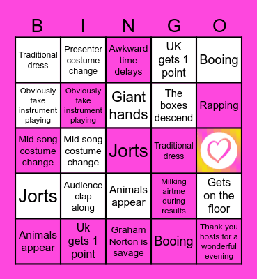 Eurovision 2024 Bingo Card