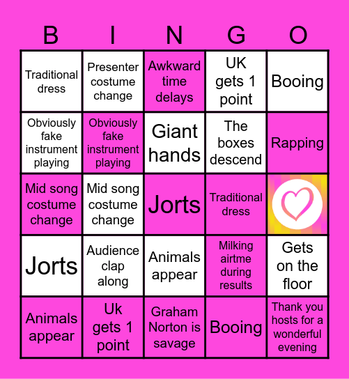 Eurovision 2024 Bingo Card