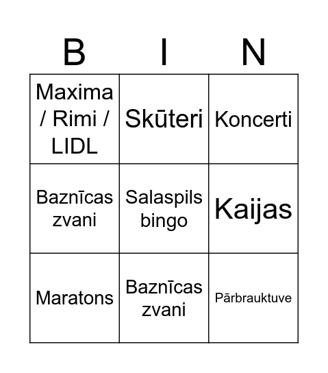 Untitled Bingo Card