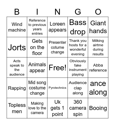 Eurovision 2024 Bingo Card