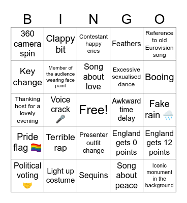 Eurovision Bingo Card