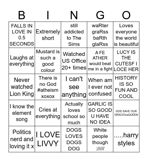 STILLFEELINBLU  Bingo Card