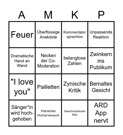 ESC Finale 2024 Bingo Card