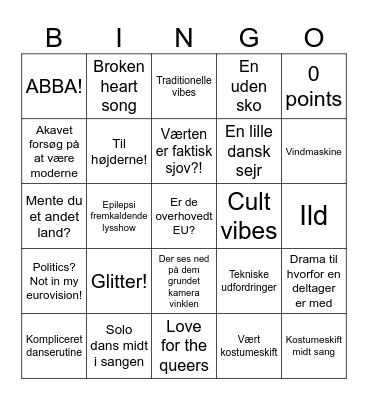 Eurovision Bingo Card