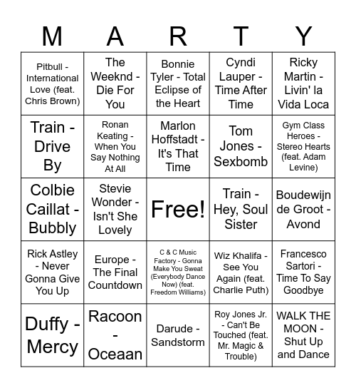 Muziek Bingo 6 Bingo Card