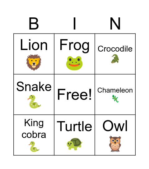 Wild Animal ringtones Bingo Card
