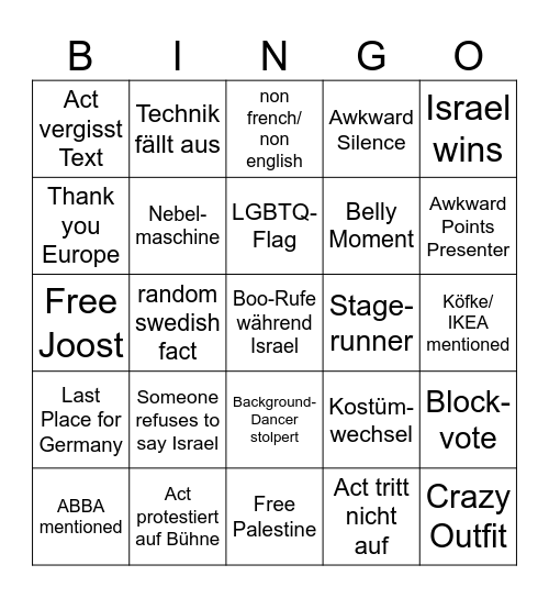 ESC-Shitshow Bingo Card