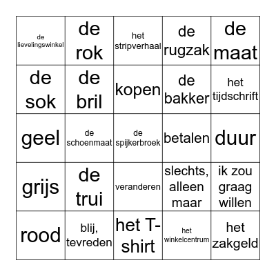 Vocabulaire Chapitre 6 Klas 1 Bingo Card