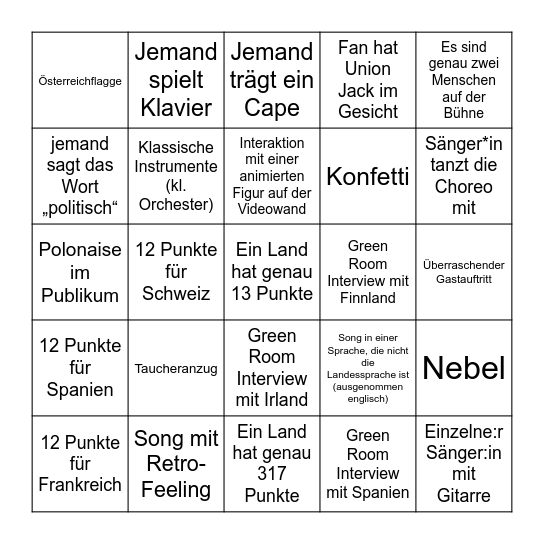 TAPETE EUROVISION 2024 BINGO Card