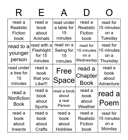 Summer Reading Bingo Card