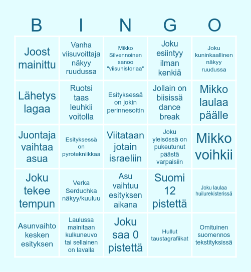 Euroviisu Bingo Card