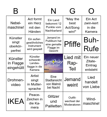 Eurovision Song Contest 2024 Bingo - FS WIAI Bingo Card