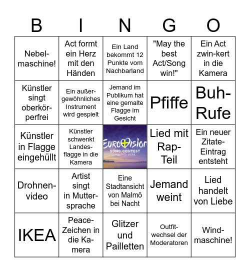 Eurovision Song Contest 2024 Bingo - FS WIAI Bingo Card