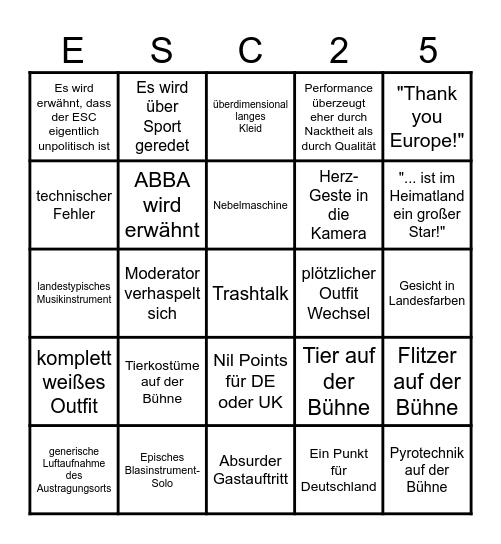 Das große ESC-Bullshit-Bingo Card