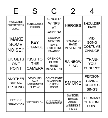 EUROVISION BINGO Card