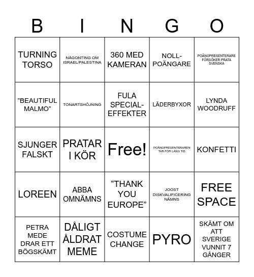 EUROVISION 2024 BINGO Card