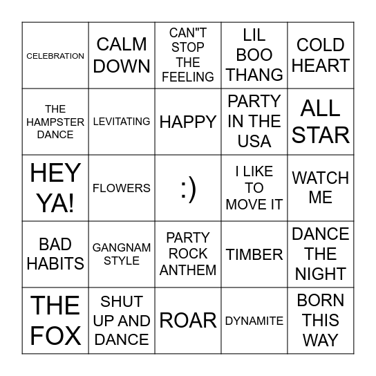 COOL HITS Bingo Card