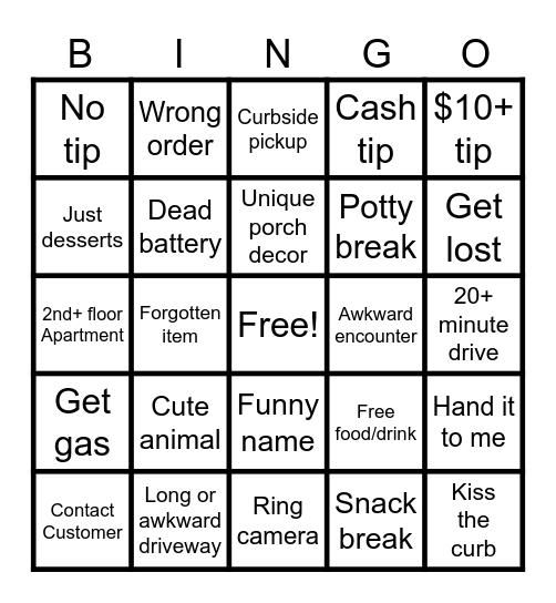 Door dashing bingo Card