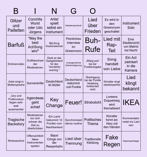 Eurovision Song Contest 2024 Bingo! Bingo Card