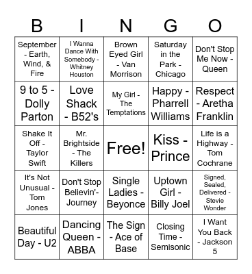 Music Bingo Card