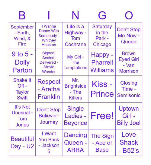 Music Bingo Card