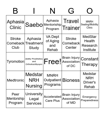 MedStar NRH Spring Fling Bingo Card