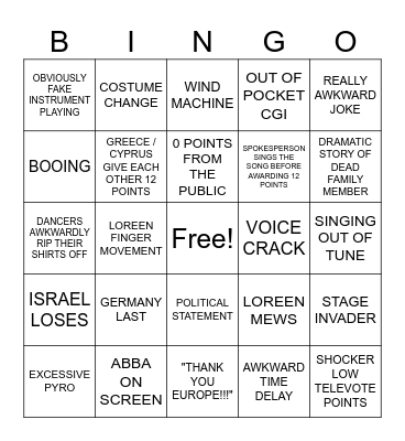 Eurovision Bingo!!!! Bingo Card