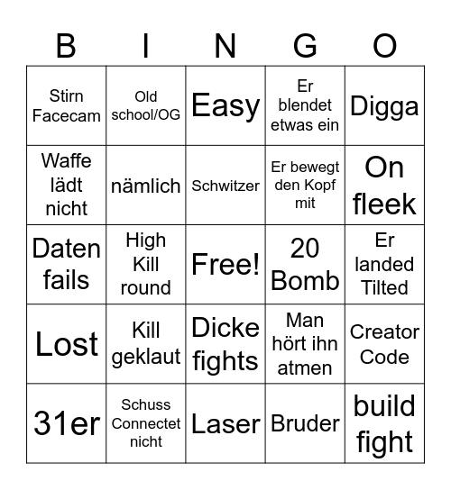 Standart Skill Bingo Card