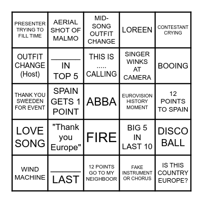 EUROVISION 2024 Bingo Card