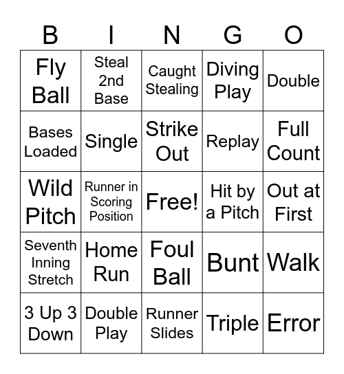 Baseball Bingo Card