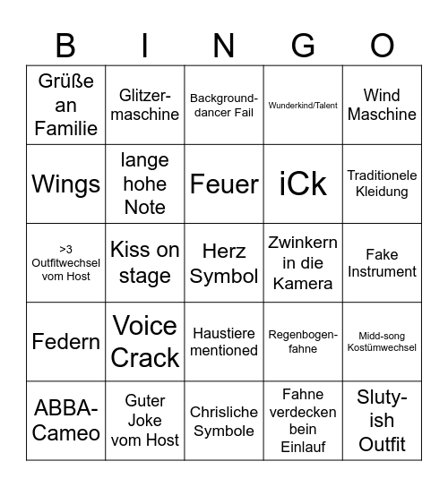 ESC 2024 Bingo Card