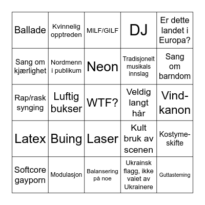 Eurovision 2024 (T) Bingo Card