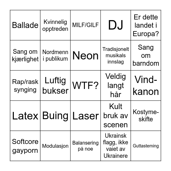Eurovision 2024 (T) Bingo Card