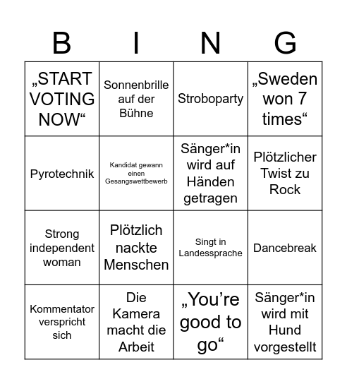 Eurovision 2024 Bingo Card