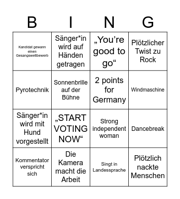 Eurovision 2024 Bingo Card