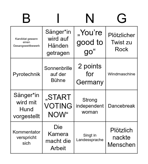 Eurovision 2024 Bingo Card