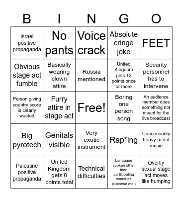 Eurovision Bingo Card