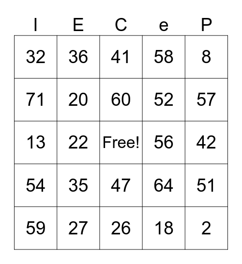 BINGO Number System Edition Bingo Card