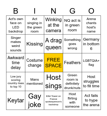 Eurovision Song Contest 2024 Bingo Card