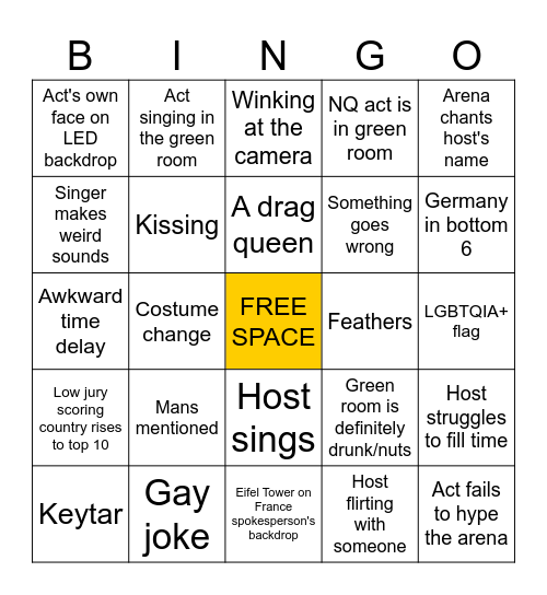 Eurovision Song Contest 2024 Bingo Card