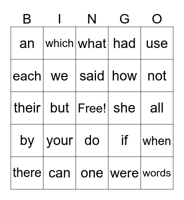 Sight Words 4 Bingo Card