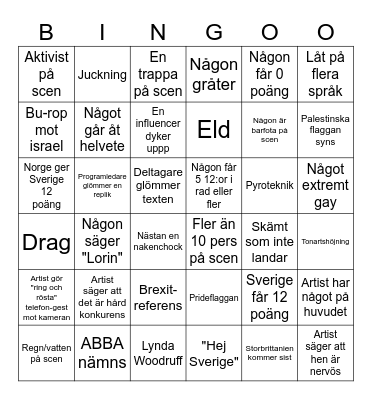 Eurovision Bingo Card