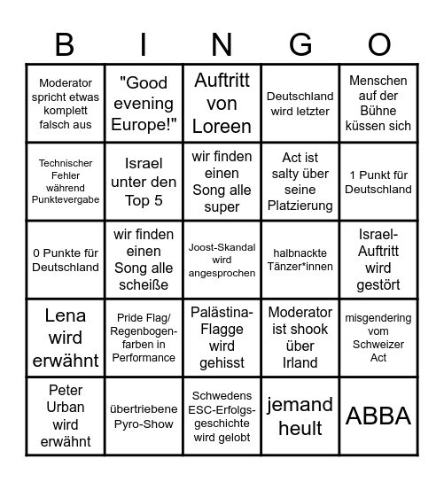 ESC Bullshit-Bingo 2024 Bingo Card