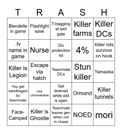 Ultimate DBD Bingo Card