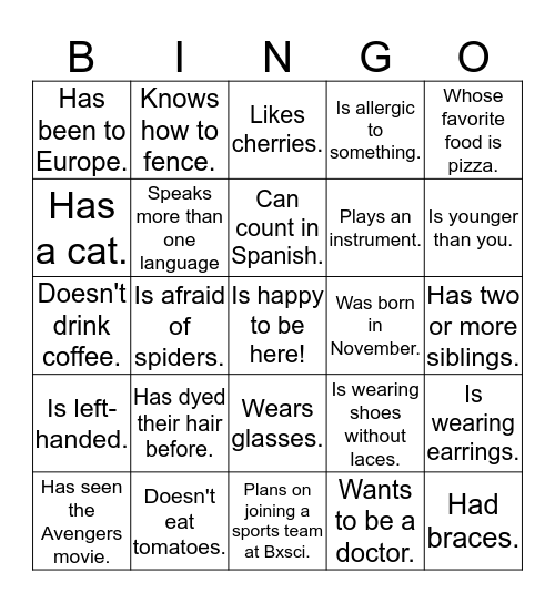 Bronx Science Bingo  Bingo Card