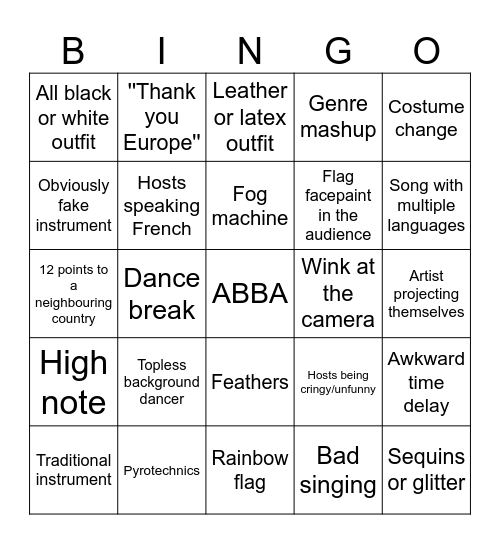 Eurovision 2024 :D Bingo Card