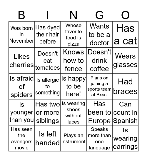 Bronx Science Bingo  Bingo Card