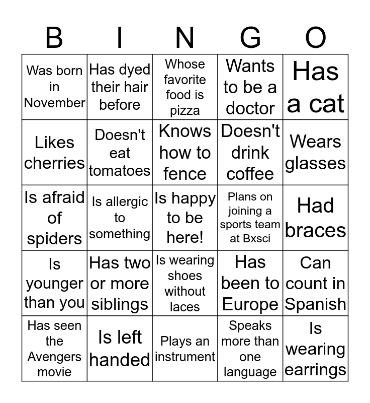Bronx Science Bingo Bingo Card