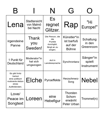 ESC 2024 Bingo Card