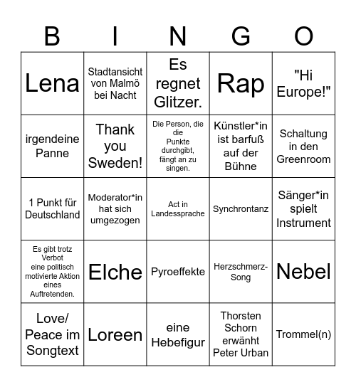 ESC 2024 Bingo Card